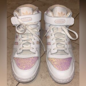 Rare Women’s Adidas White and Pink Multicolored High-Top Sneakers